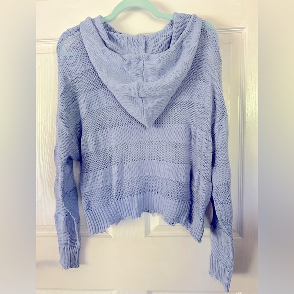 BKE Buckle | Ribbed Open Weave Hooded Sweater | Kentucky Blue - Picture 7 of 8